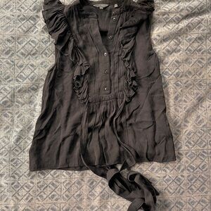 Ted Baker Black Ruffle Button-Down Blouse